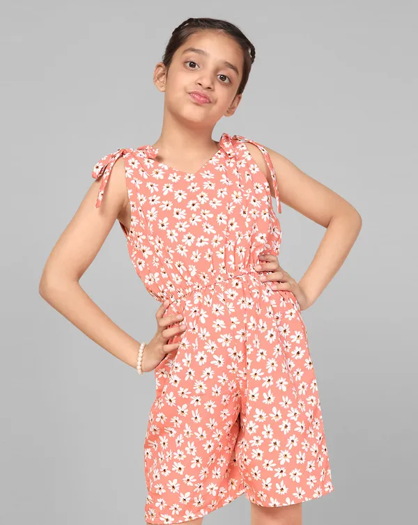 Peach_Floral_Printed_Tie-Up_Romper_For_Girls