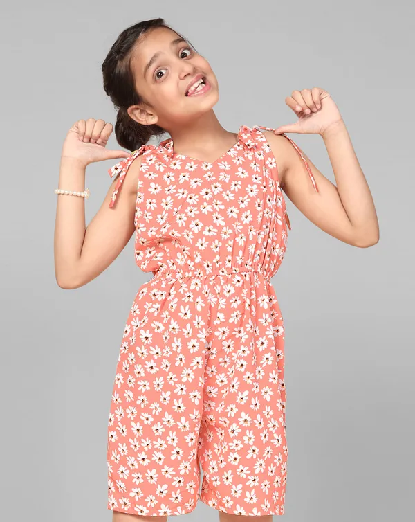 Peach_Floral_Printed_Tie-Up_Romper_For_Girls