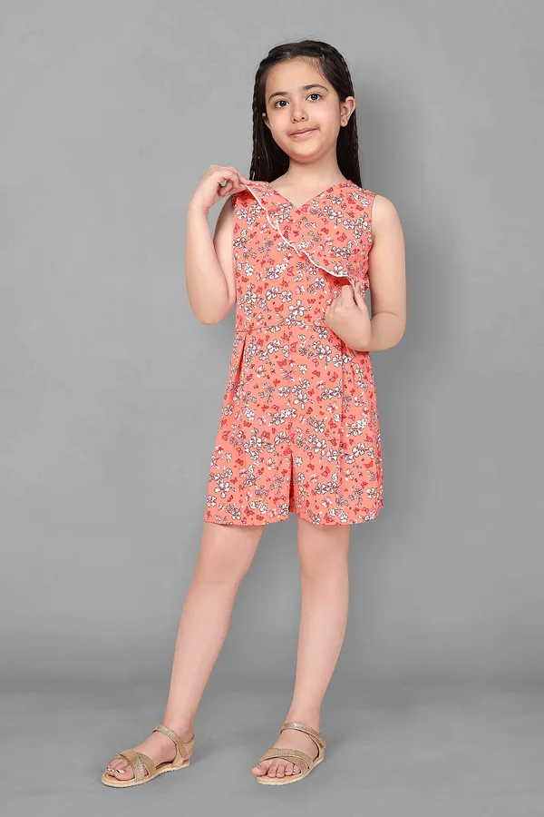 Orange_Above_Knee_Length_Floral_Printed_Romper_For_Girls