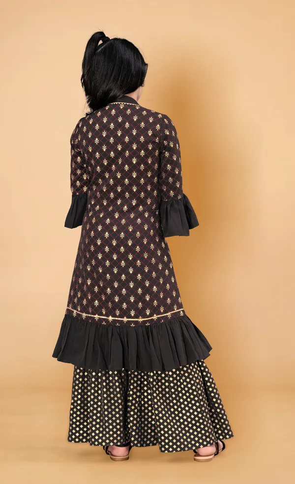 Black_Crepe_Long_Shrug_Top_And_Sharara_Set_For_Girls