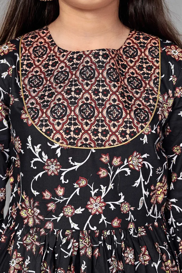 Navy_Floral_Cotton_Kurta_Sharara_Set_For_Girls