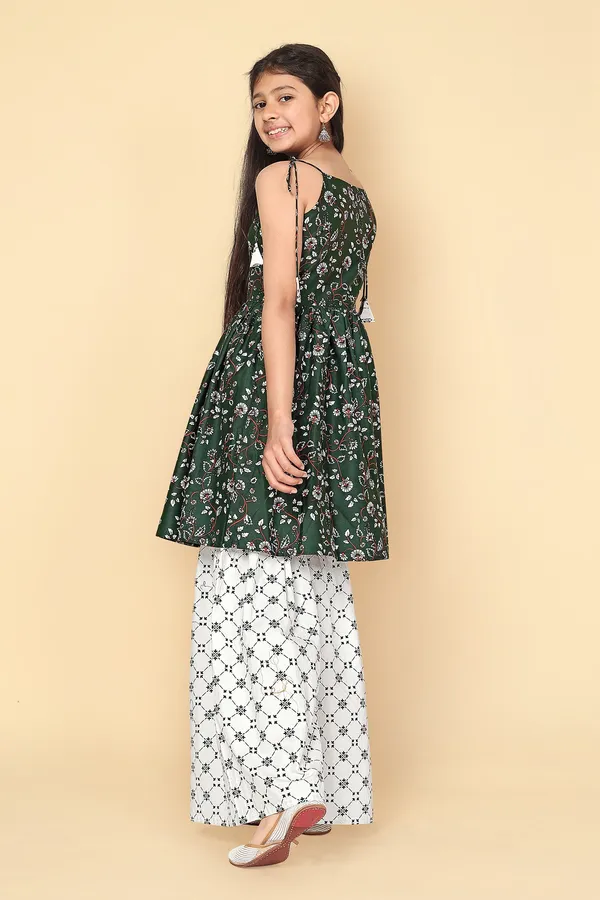 Dark_Green_Floral_Cotton_Kurta_Sharara_Set_For_Girls
