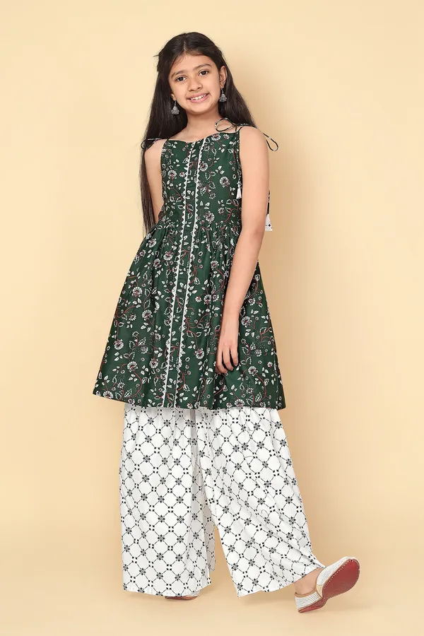 Dark_Green_Floral_Cotton_Kurta_Sharara_Set_For_Girls