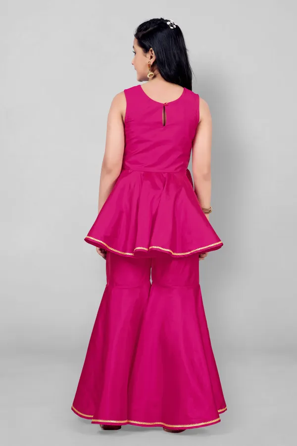 Pink_Taffeta_Foil_Pattern_Top_And_Solid_Sharara_Clothing_Set_For_Girls