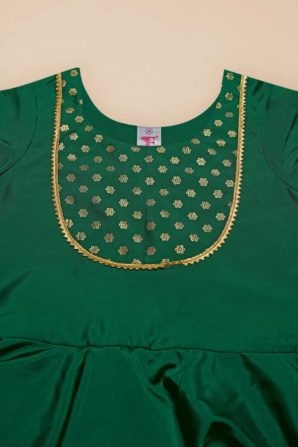 Green_Taffeta_Foil_Printed_Peplum_Kurta_With_Solid_Dhoti_Set_For_Girls
