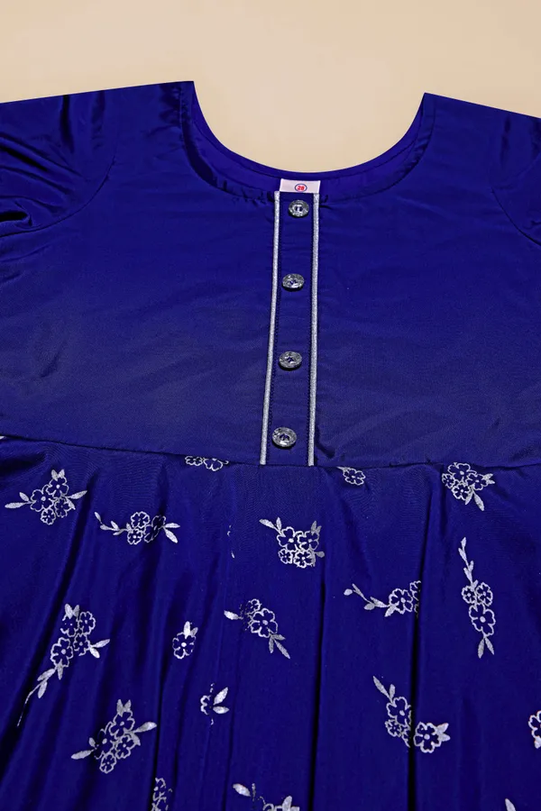 Blue_Taffeta_Foil_Printed_Peplum_Kurta_With_Solid_Dhoti_Set_For_Girls