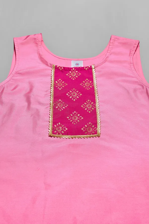 Pink_Taffeta_Solid_Pattern_Kurta_Dhoti_And_Dupatta_Set_For_Girls