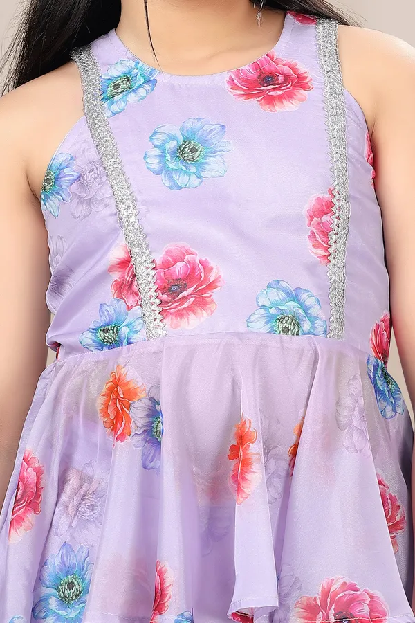 Lavender_Cotton_Silk_Floral_Printed_Ankle_Length_A-Line_Kurta_With_Sharara_Set_For_Girls