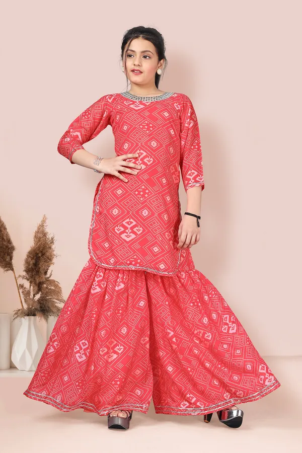 Peach_Tabby_Silk_Kurta_And_Sharara_Set_For_Girls
