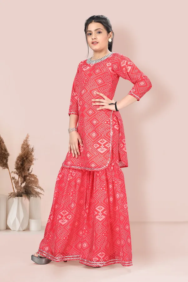 Peach_Tabby_Silk_Kurta_And_Sharara_Set_For_Girls