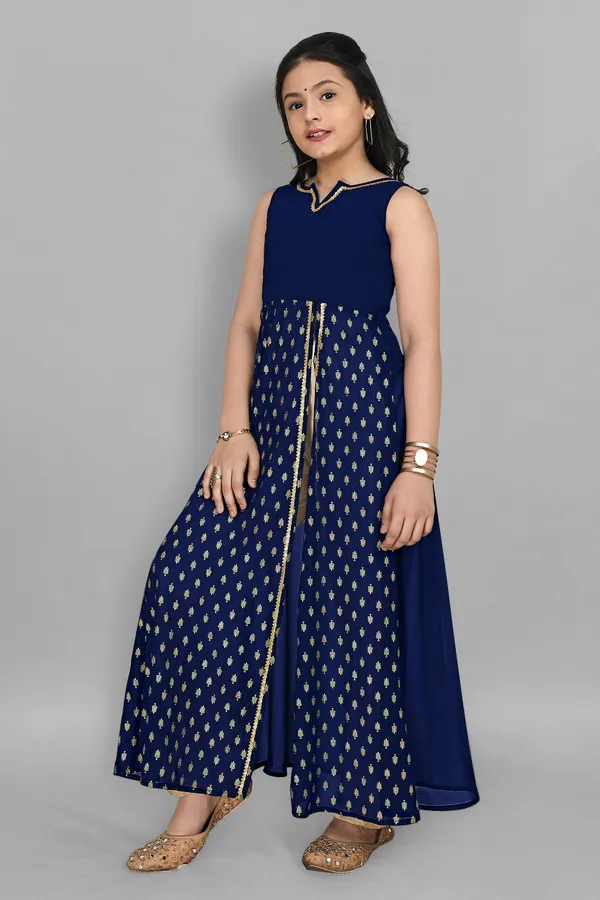 Navy_Blue_Georgette_High_Slit_Kurta_And_Pant_Set_For_Girls