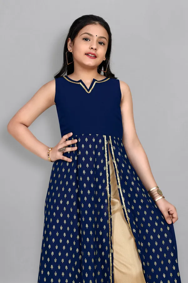 Navy_Blue_Georgette_High_Slit_Kurta_And_Pant_Set_For_Girls