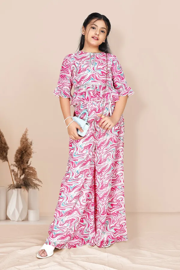 Multicolor_Georgette_Marble_Print_Ruffle_Top_And_Palazzo_Set