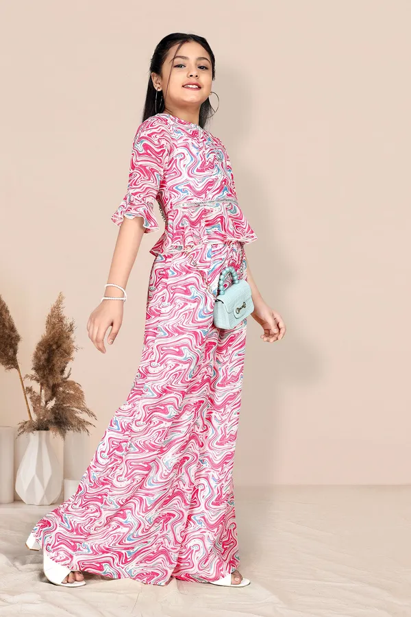 Multicolor_Georgette_Marble_Print_Ruffle_Top_And_Palazzo_Set