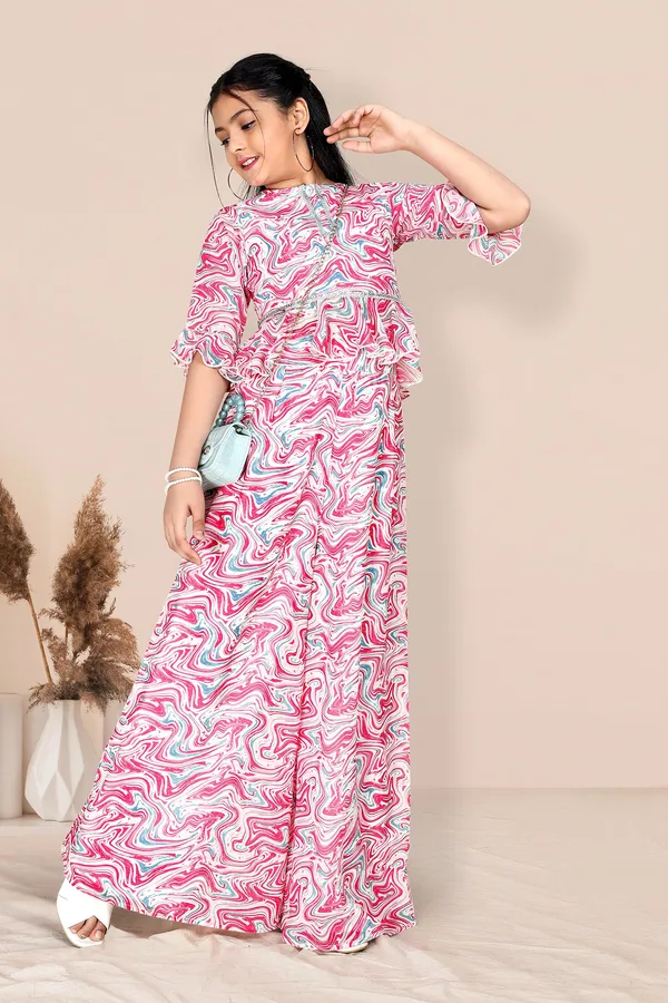 Multicolor_Georgette_Marble_Print_Ruffle_Top_And_Palazzo_Set