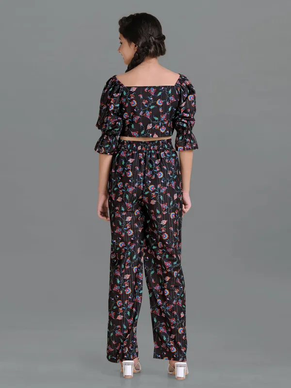 Black_Ethnic_Wear_Polyester_Blend_Printed_Crop_Top_With_Pant_Set_For_Girls