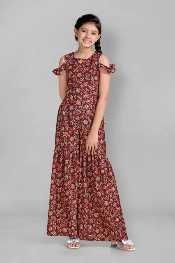 Maroon_Polyester_Blend_Cold_Shoulder_Top_With_Sharara_Pant_Set_For_Girls