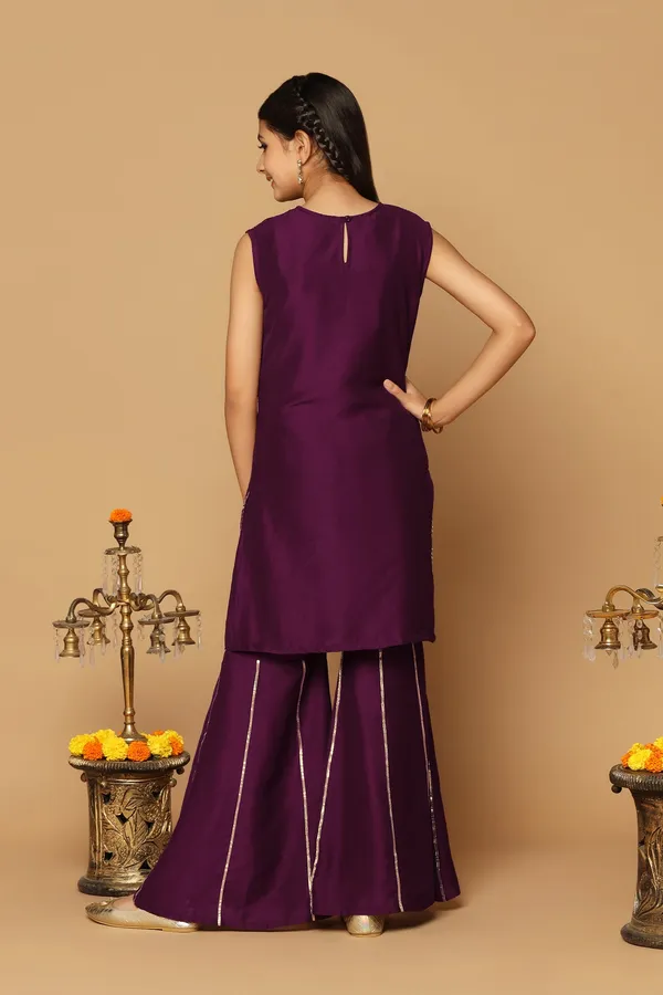 Wine_Chinon_Embroidered_Straight_Kurta_With_Sharara_Set_For_Girls