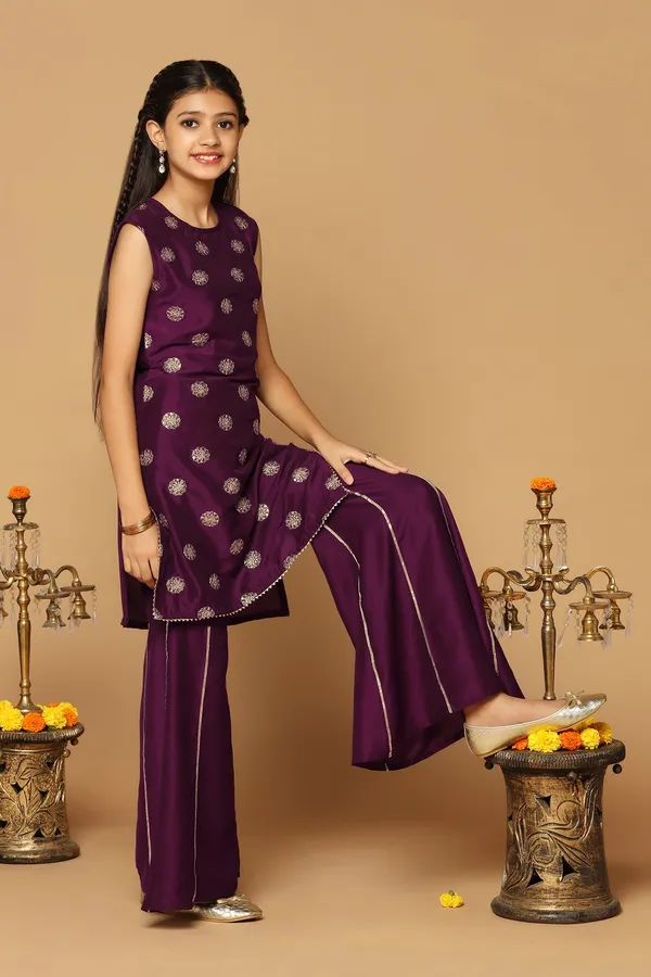 Wine_Chinon_Embroidered_Straight_Kurta_With_Sharara_Set_For_Girls