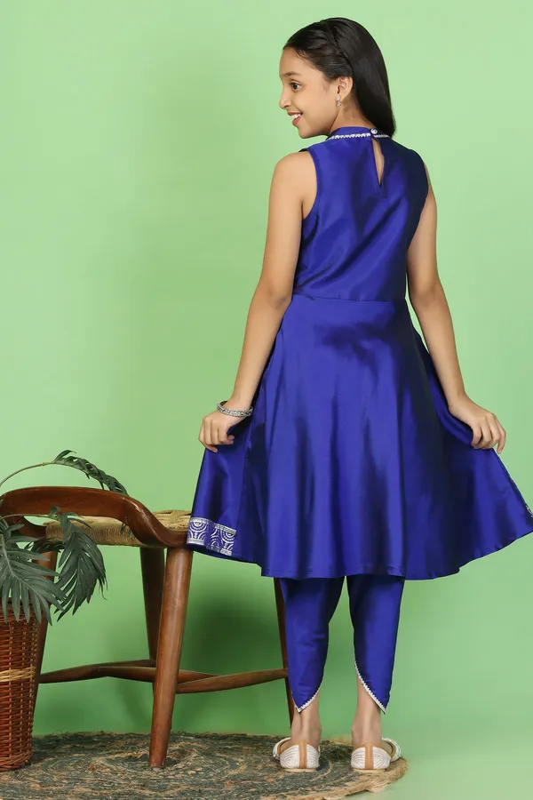 Blue_Knee_Length_Kurta_And_Dhoti_Pant_Suit_Set_For_Girls