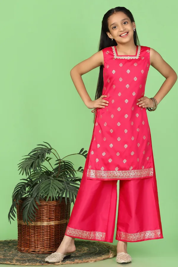 Red_Taffeta_Printed_Kurta_And_Palazzo_Set