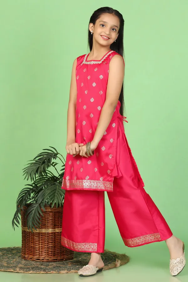 Red_Taffeta_Printed_Kurta_And_Palazzo_Set