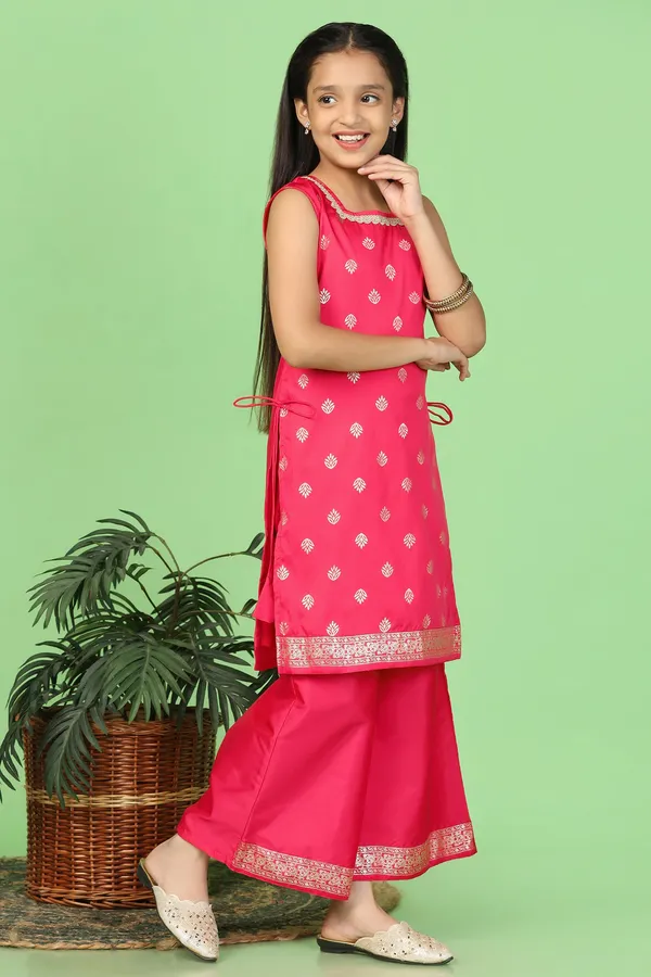 Red_Taffeta_Printed_Kurta_And_Palazzo_Set