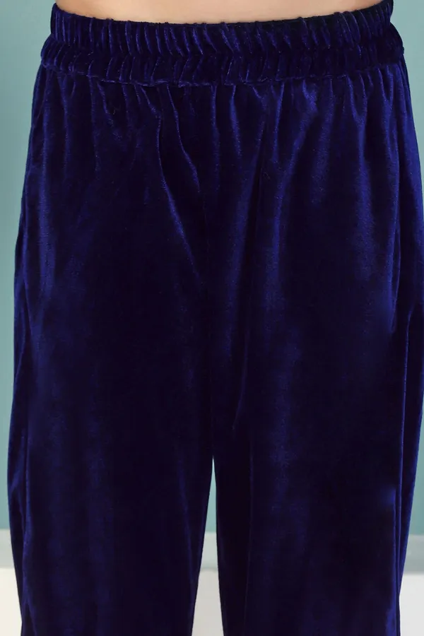 Navy_Blue_Solid_Velvet_Kurta_With_Salwar_Set_For_Girls