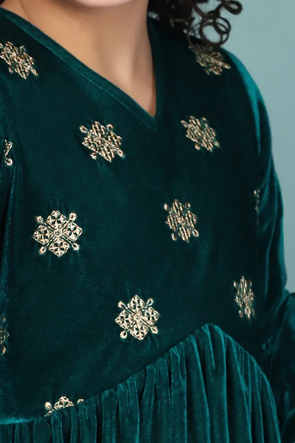 Rama_Velvet_Solid_Ankle_Length_Empire_Waist_Kurta_With_Trouser_Set_For_Girls