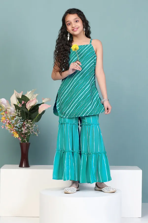Rama_Georgette_Leheriya_Printed_Kurta_With_Sarara_Set_For_Girls
