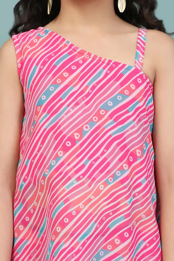 Pink_Georgette_Leheriya_Printed_Kurta_With_Pant_Set_For_Girls
