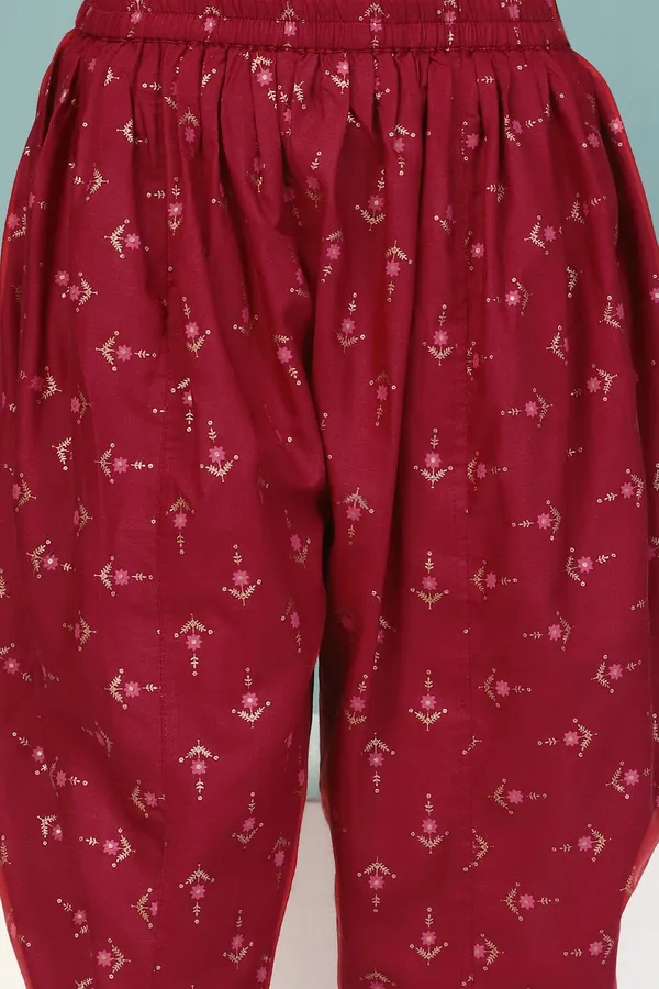 Olive_Floral_Printed_Cotton_Kurta_With_Dhoti_Set_For_Girls