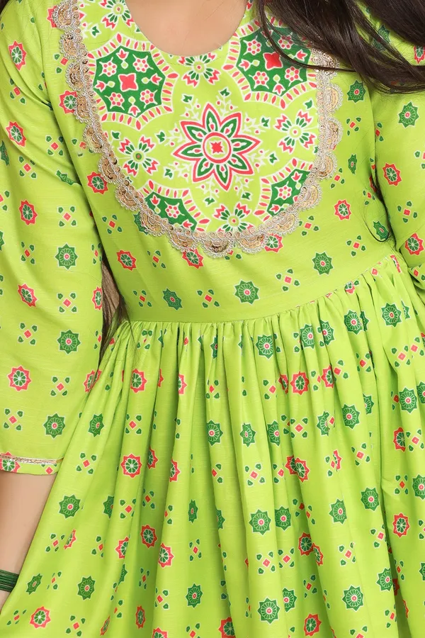 Parrot_Green_Slub_Floral_Printed_Peplum_Style_Kurta_With_Salwar_Set_For_Girls