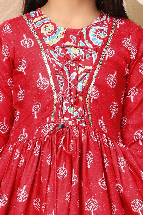 Red_Slub_Motif_Printed_Knee_Length_A-Line_Kurta_With_Pant_Set_For_Girls