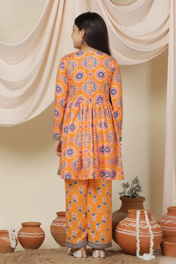 Slub_Angrakha_Style_Kurta_With_Pant_Set_For_Girls