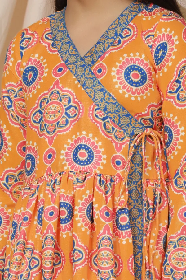 Slub_Angrakha_Style_Kurta_With_Pant_Set_For_Girls