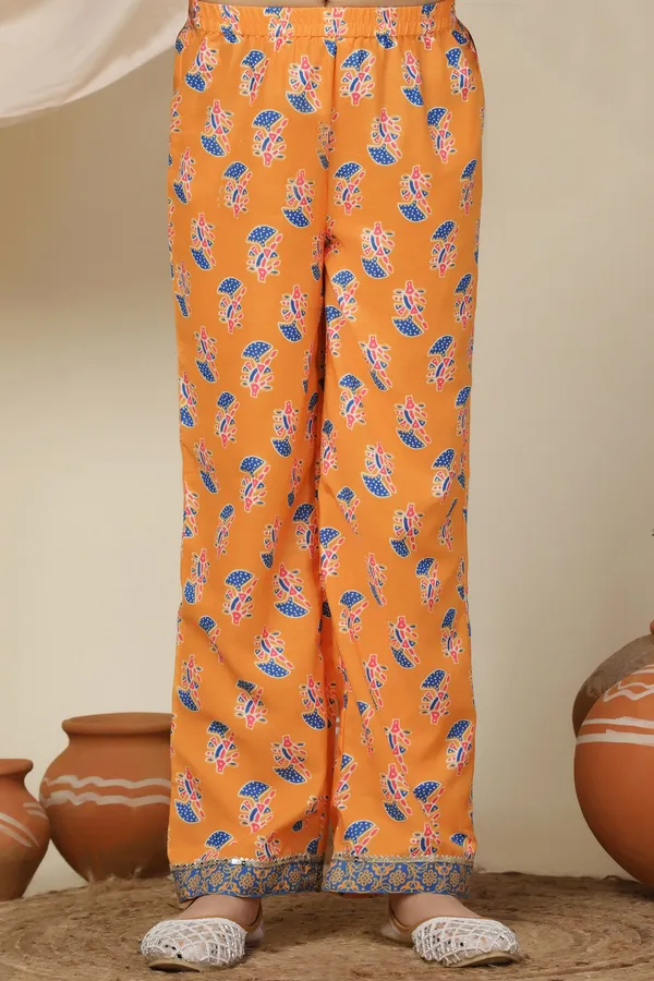 Slub_Angrakha_Style_Kurta_With_Pant_Set_For_Girls
