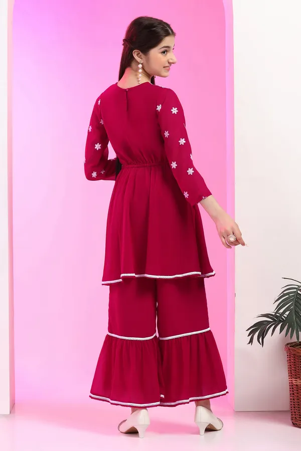Rani_Georgette_Embroidered_Knee_Length_A-Line_Kurta_With_Sharara_Set_For_Girls