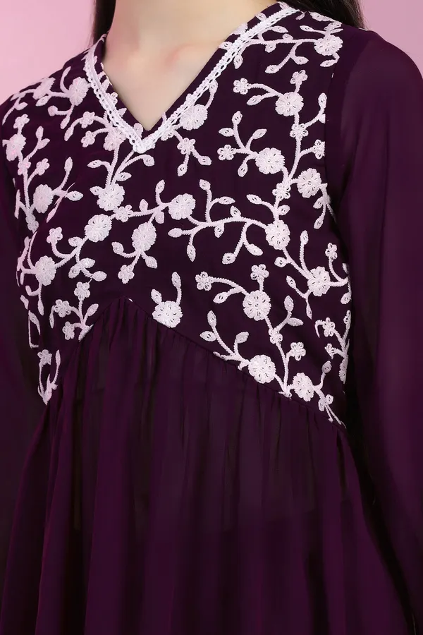 Purple_Blooming_Georgette_Empire_Waist_Embroidered_Kurta_With_Sharara_Set_For_Girls