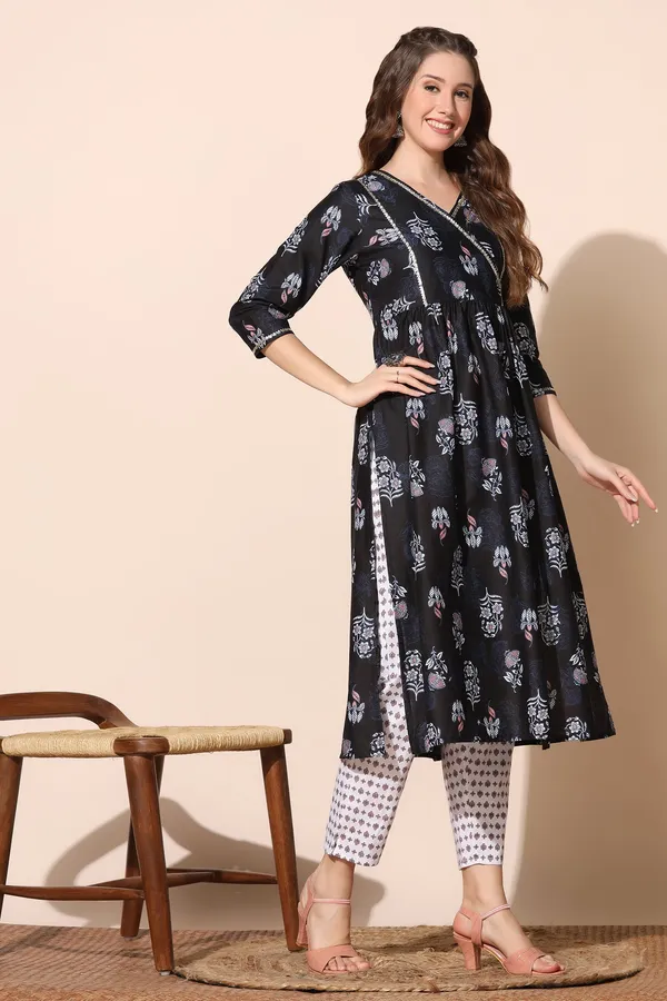 Black_Cotton_Floral_Printed_Kurta_Pant_Set