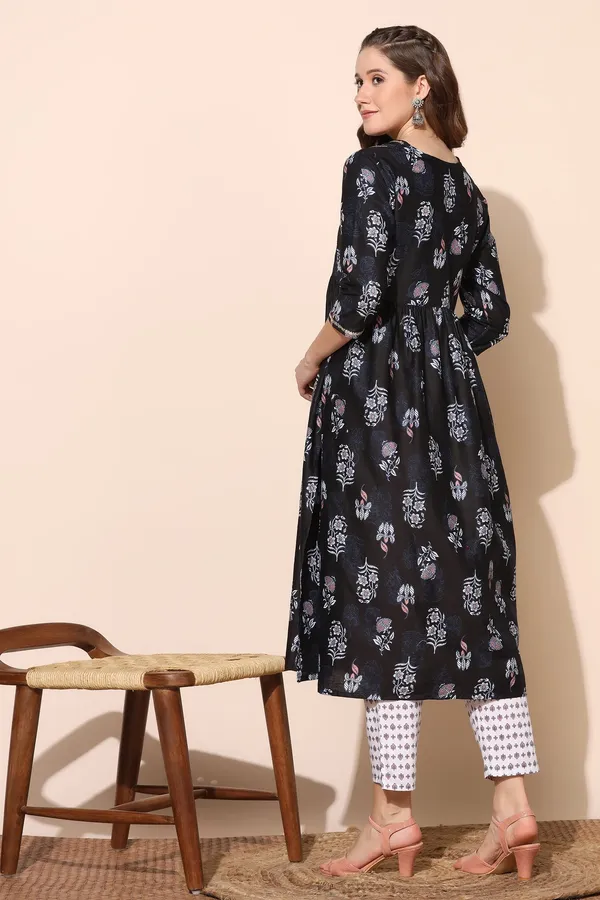 Black_Cotton_Floral_Printed_Kurta_Pant_Set