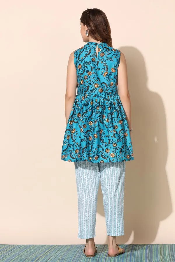 Blue_Cotton_Motif_Printed_Kurta_Pant_Set