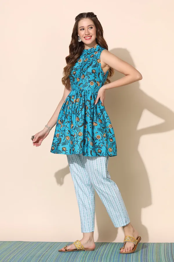 Blue_Cotton_Motif_Printed_Kurta_Pant_Set