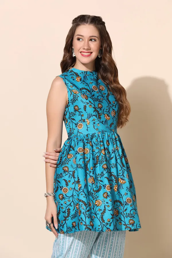 Blue_Cotton_Motif_Printed_Kurta_Pant_Set