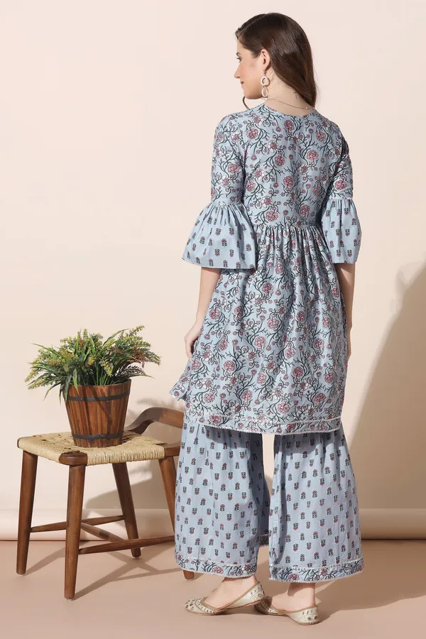 Grey_Cotton_Floral_Printed_Kurta_Sharara_Set_For_Women