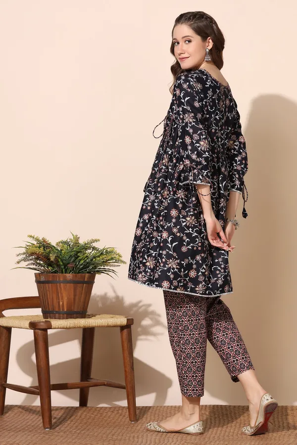 Navy_Blue_Cotton_Floral_Printed_Angrakha_Kurta_And_Pant_Set