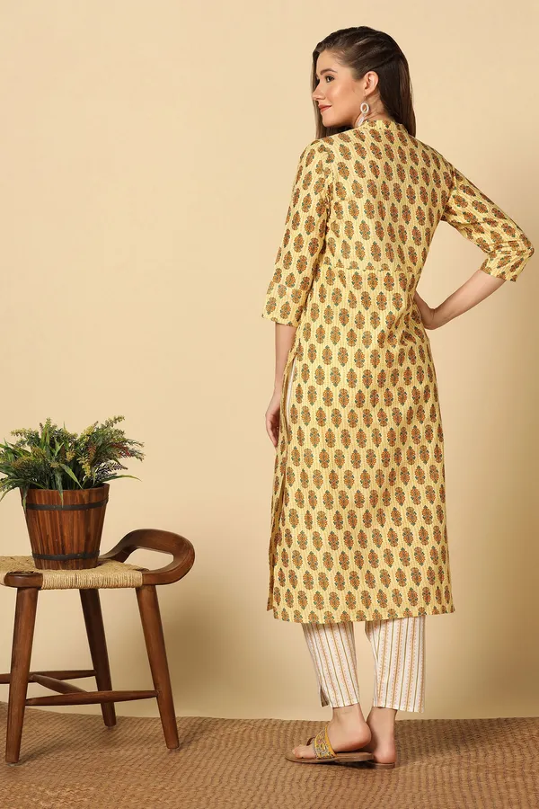 Yellow_Cotton_Floral_Printed_Kurta_Pant_Set