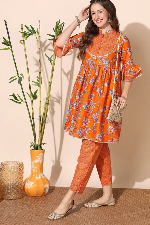 Orange_Cotton_Floral_Printed_Kurta_With_Pant_Set