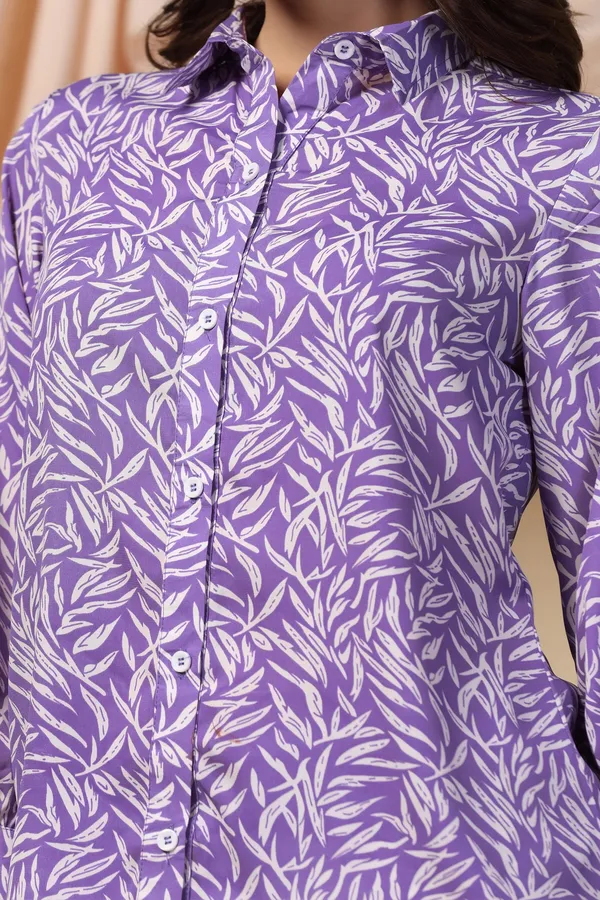 Purple_Polyester_Leaf_Printed_Top_With_Trouser_Set_For_Women