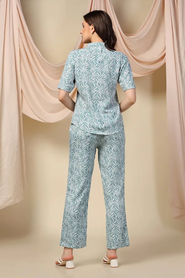 Sea_Green_Polyster_Leaf_Printed_Top_And_Pant_Set